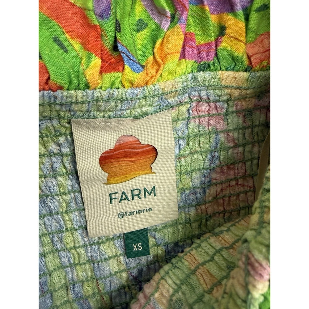 FARM Rio Neon Banana Print Off Shoulder Puff Sleeve Smocked Mini Dress XS - Picture 9 of 9